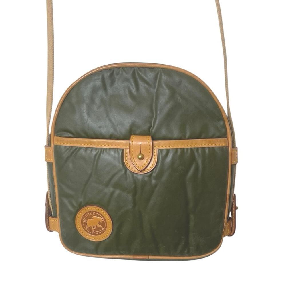 VTG 1989 Hunting World Olive Green Battue Nylon Leather Crossbody Bag Elephant